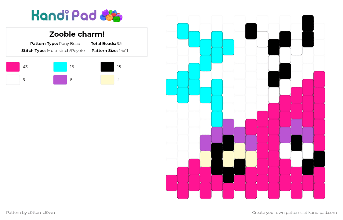 Zooble charm! - Pony Bead Pattern by c0tton_cl0wn on Kandi Pad - pink,zooble,tadc