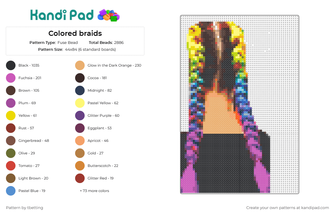 Colored braids - Fuse Bead Pattern by tbetting on Kandi Pad - braids,colorful,hair