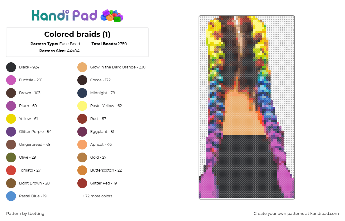 Colored braids (1) - Fuse Bead Pattern by tbetting on Kandi Pad - braids,colorful,hair