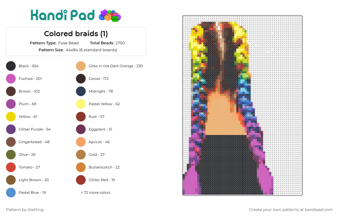 Colored braids (1) - Fuse Bead Pattern by tbetting on Kandi Pad - braids,colorful,hair