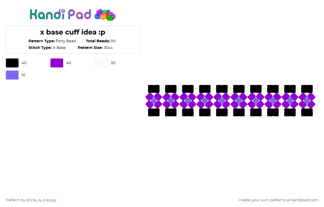 x base cuff idea :p - Pony Bead Pattern by shine_is_crazyyy on Kandi Pad - purple