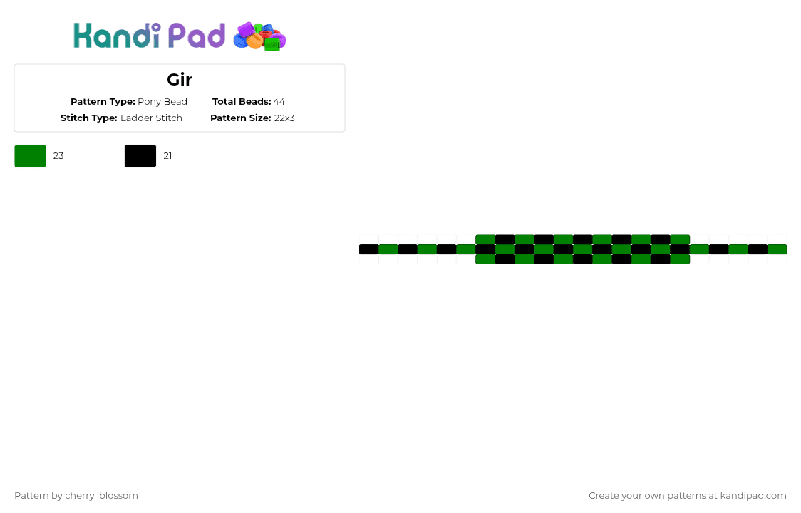 Gir - Pony Bead Pattern by cherry_blossom on Kandi Pad - black,green