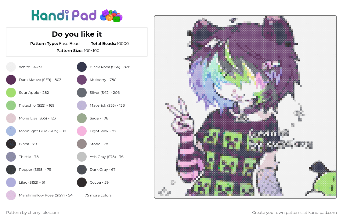 Do you like it - Fuse Bead Pattern by cherry_blossom on Kandi Pad - white,pink,gray,purple