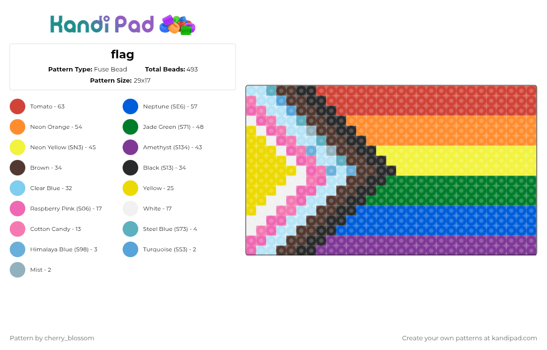 flag - Fuse Bead Pattern by cherry_blossom on Kandi Pad - pink,yellow,blue,colorful