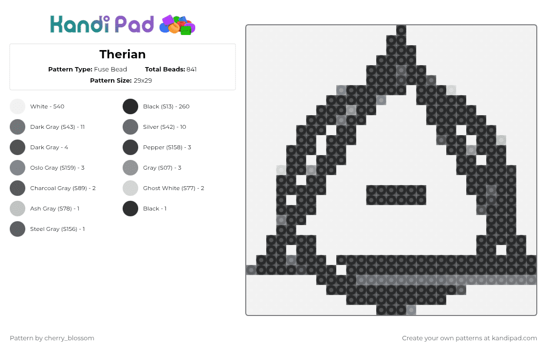 Therian - Fuse Bead Pattern by cherry_blossom on Kandi Pad - white,gray