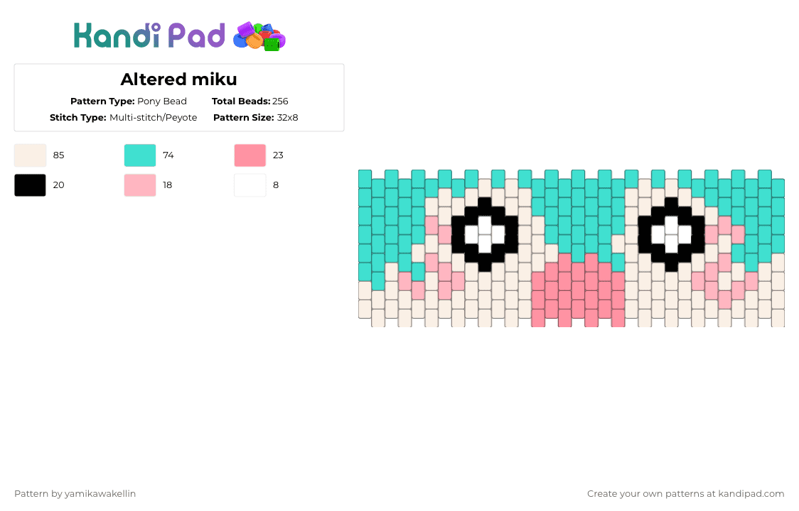 Altered miku - Pony Bead Pattern by yamikawakellin on Kandi Pad - pink,light blue