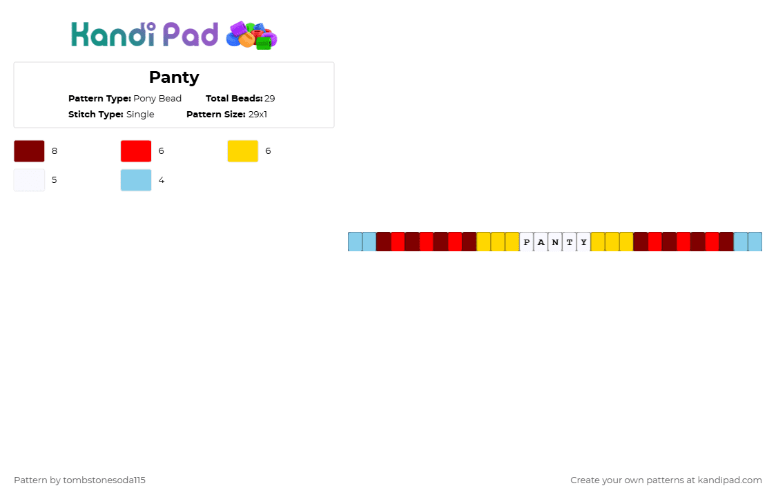 Panty - Pony Bead Pattern by tombstonesoda115 on Kandi Pad - brown,red,yellow