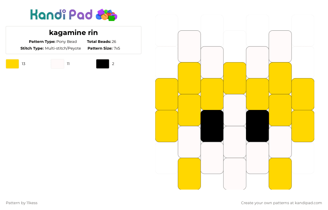 kagamine rin - Pony Bead Pattern by 11kess on Kandi Pad - white,yellow,charm,vocaloid,rin,kagamine