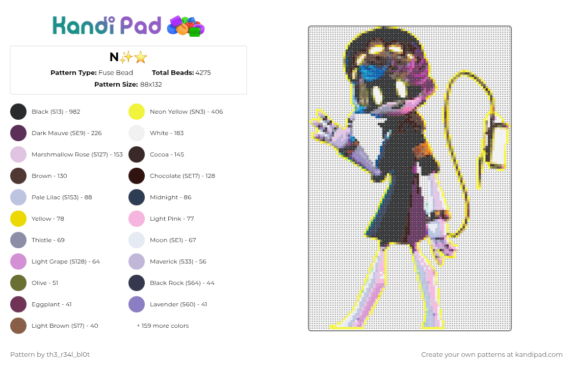 N✨️⭐️ - Fuse Bead Pattern by deleted_user_940282 on Kandi Pad - yellow,brown,pink,n,murderdrones