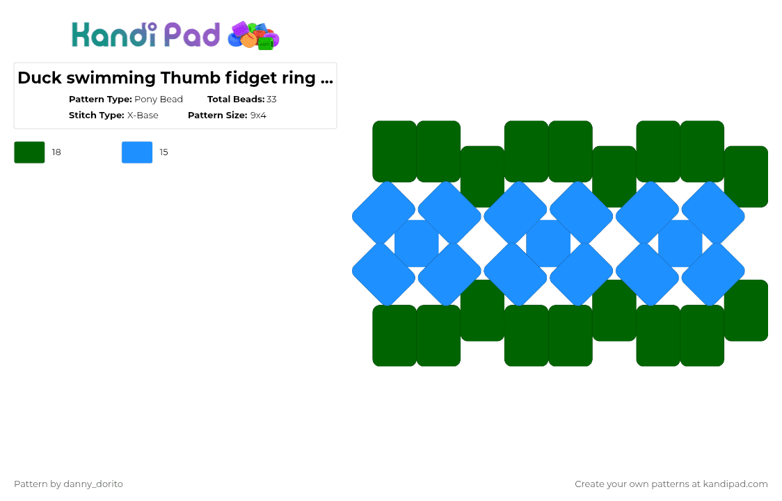 Duck swimming Thumb fidget ring x base - Pony Bead Pattern by deleted_user_940282 on Kandi Pad - green,light blue,cotdrings