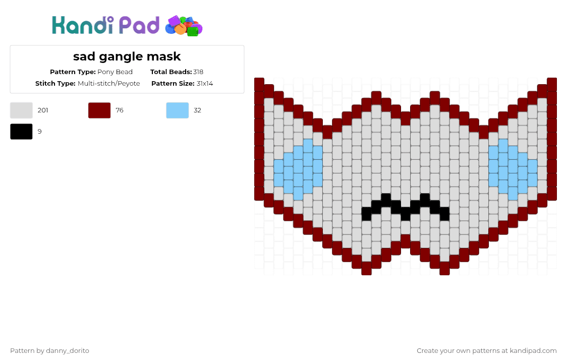sad gangle mask - Pony Bead Pattern by deleted_user_940282 on Kandi Pad - white,brown,light blue