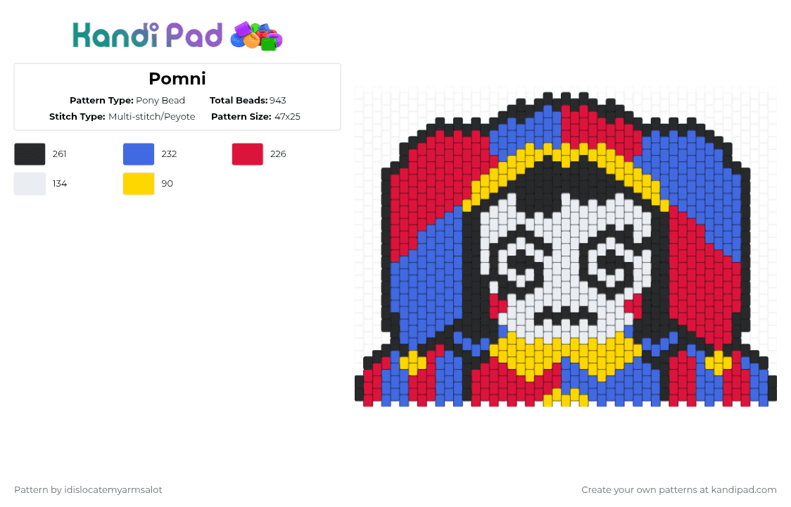 Pomni - Pony Bead Pattern by idislocatemyarmsalot on Kandi Pad - red,blue