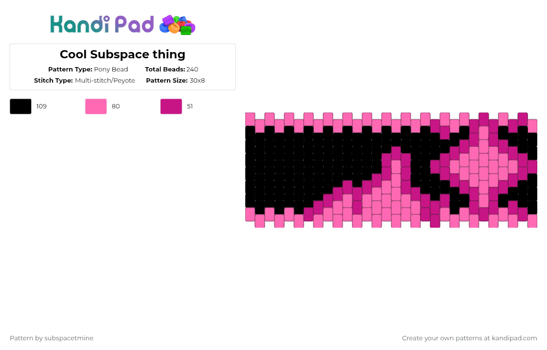 Cool Subspace thing - Pony Bead Pattern by subspacetmine on Kandi Pad - black,pink