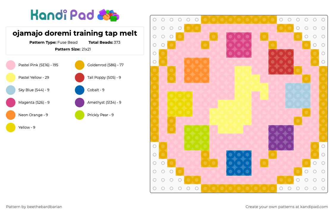 Ojamajo doremi training tap melt Fuse Bead Pattern - Kandi Pad | Kandi ...