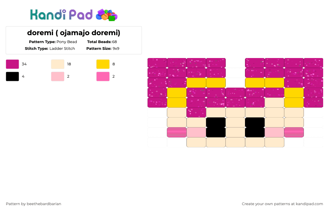 Doremi ( ojamajo doremi) Pony Bead Pattern - Kandi Pad | Kandi Patterns ...