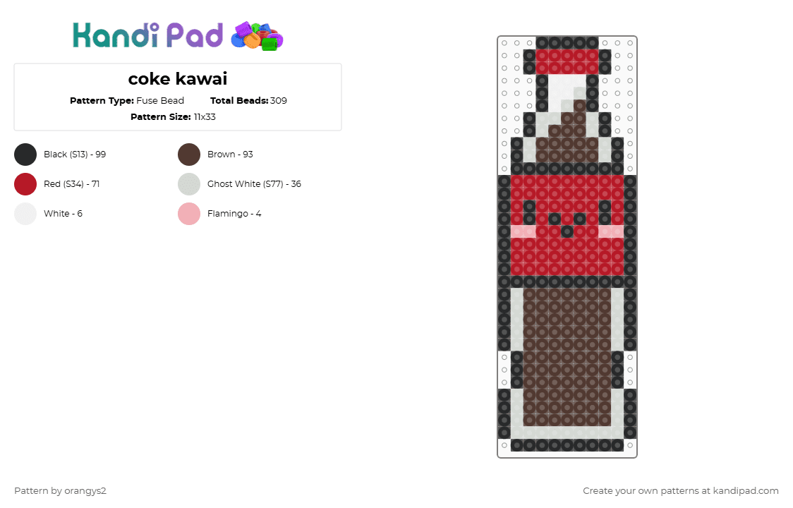 coke kawai - Fuse Bead Pattern by orangys2 on Kandi Pad - coca cola,coke,kawaii,drink,soda,pop,food,red,brown
