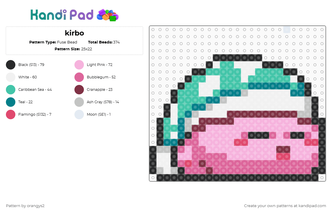 kirbo - Fuse Bead Pattern by orangys2 on Kandi Pad - pink,teal