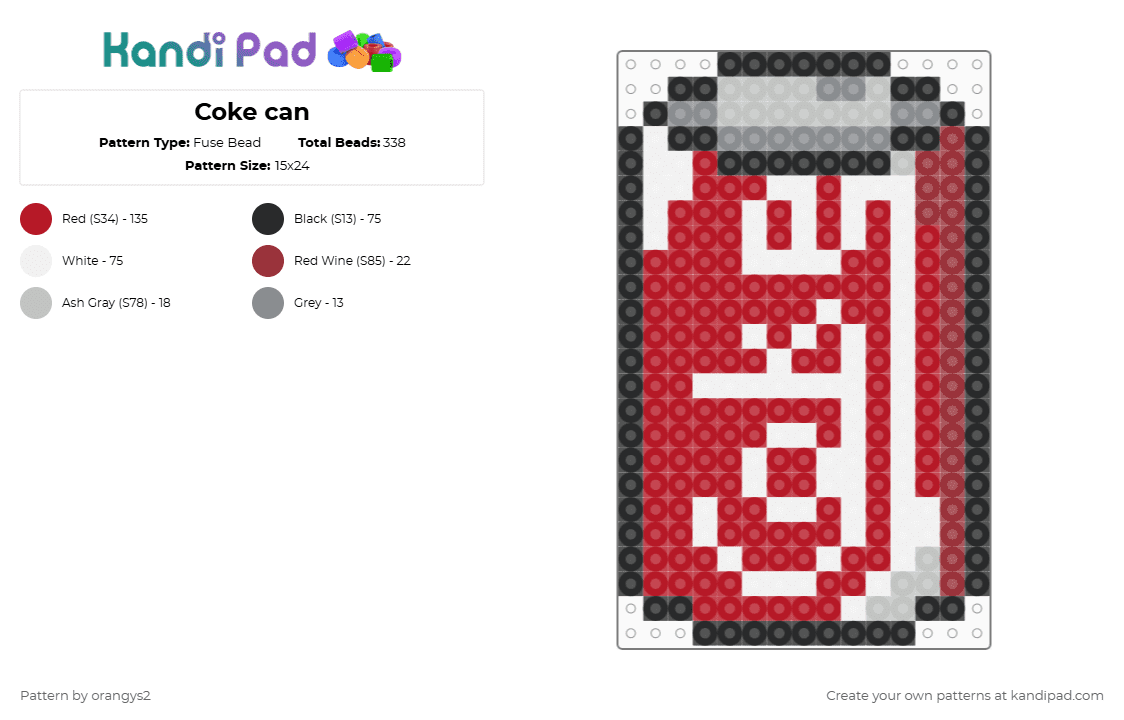 Coke can - Fuse Bead Pattern by orangys2 on Kandi Pad - red