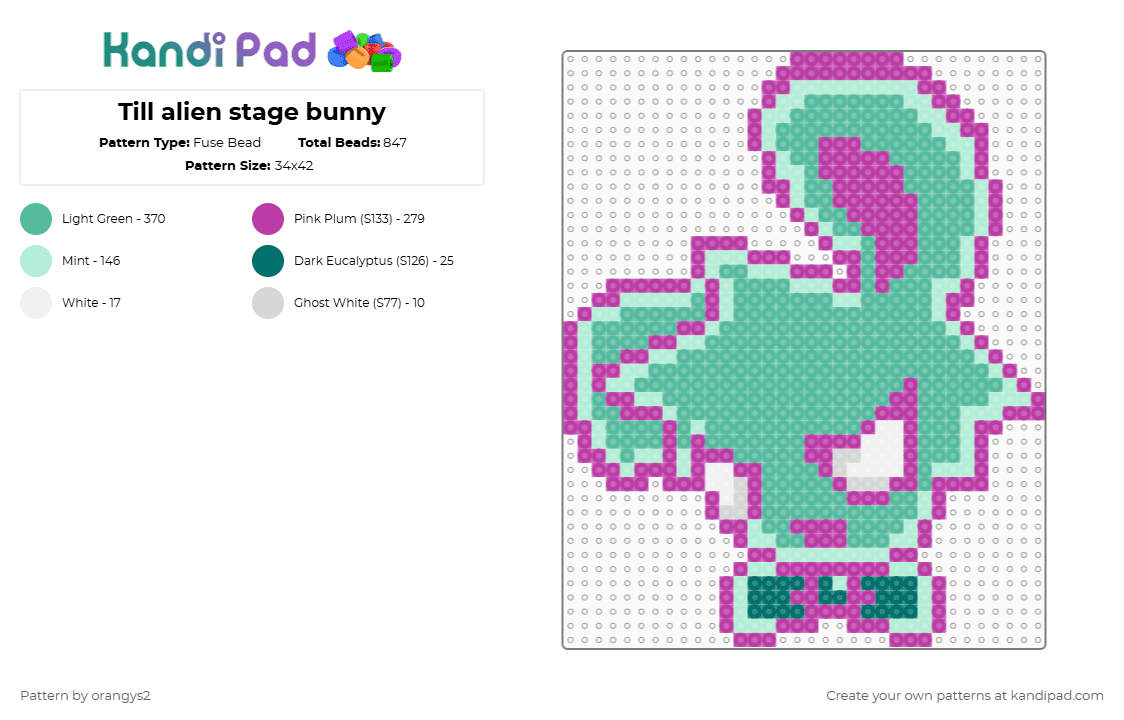 Till alien stage bunny - Fuse Bead Pattern by orangys2 on Kandi Pad - pink,teal