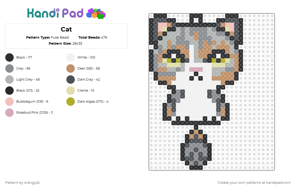Cat - Fuse Bead Pattern by orangys2 on Kandi Pad - tan,beige,gray
