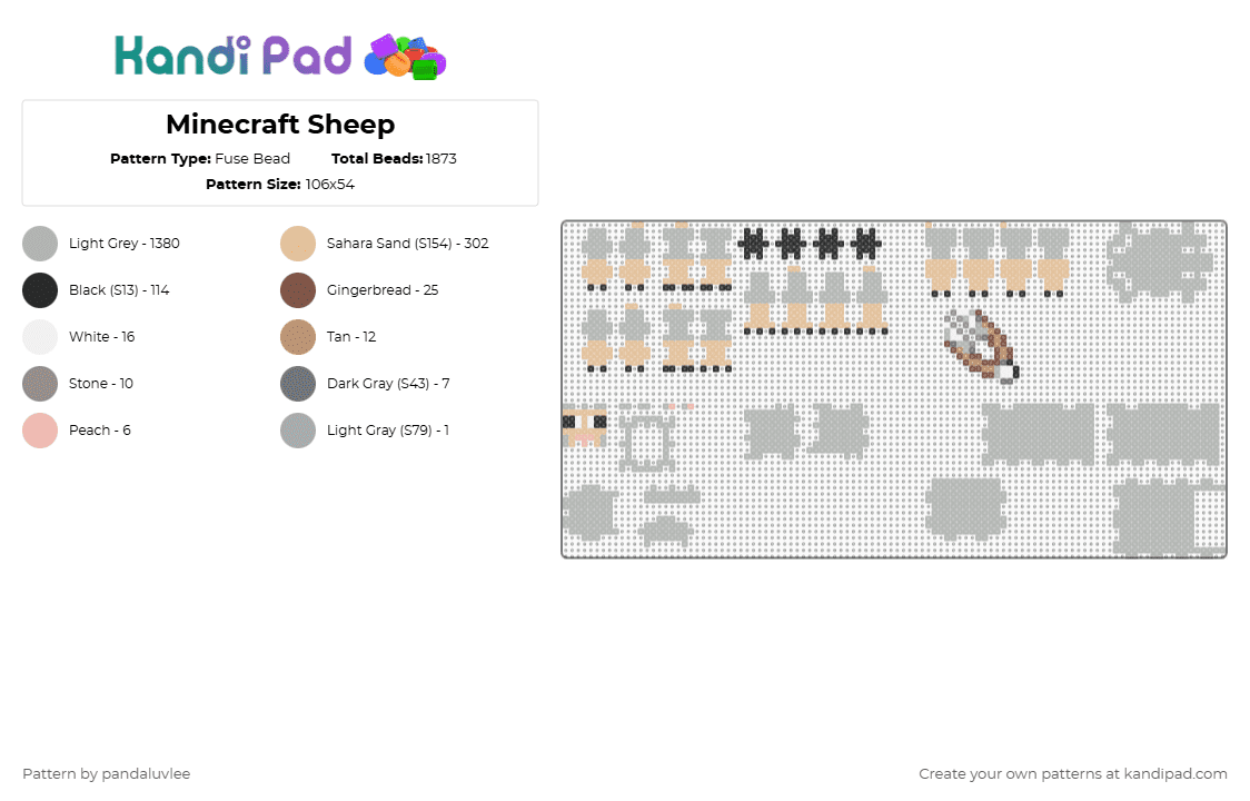 Minecraft Sheep - Fuse Bead Pattern by pandaluvlee on Kandi Pad - beige