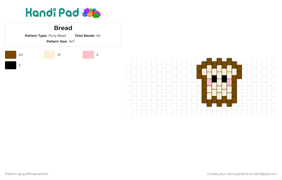Bread - Pony Bead Pattern by puffinsandwich on Kandi Pad - bread,toast,charm,cute,whimsical,slice,warm,pink,brown