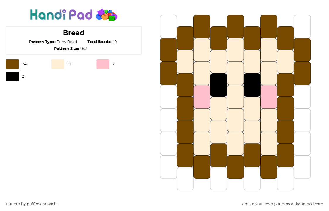 Bread - Pony Bead Pattern by puffinsandwich on Kandi Pad - bread,toast,cute,whimsical,slice,warm,pink,brown