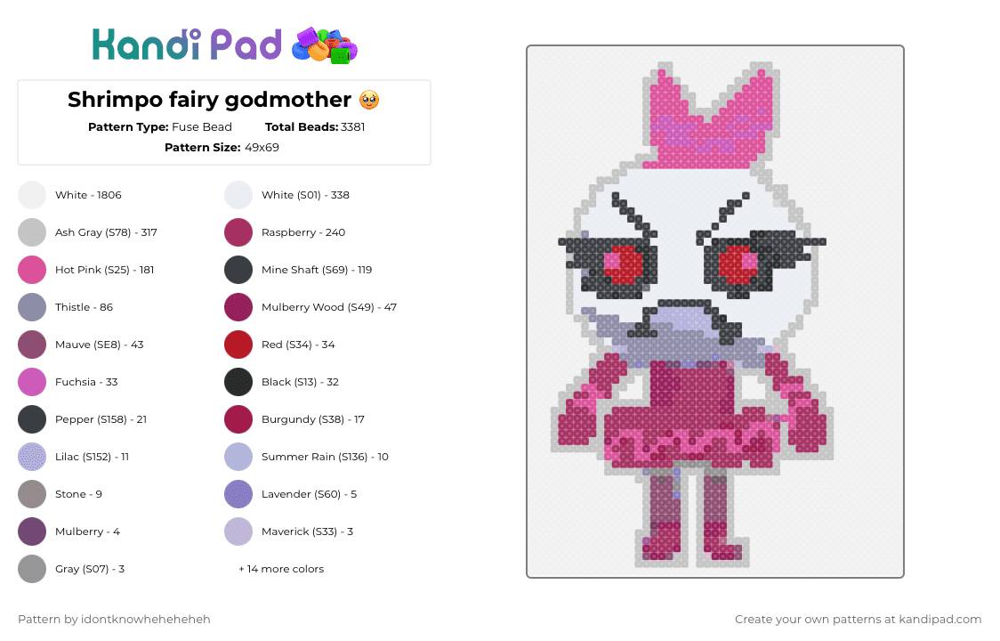 Shrimpo fairy godmother 🥹 - Fuse Bead Pattern by idontknowheheheheh on Kandi Pad - white,beige,pink
