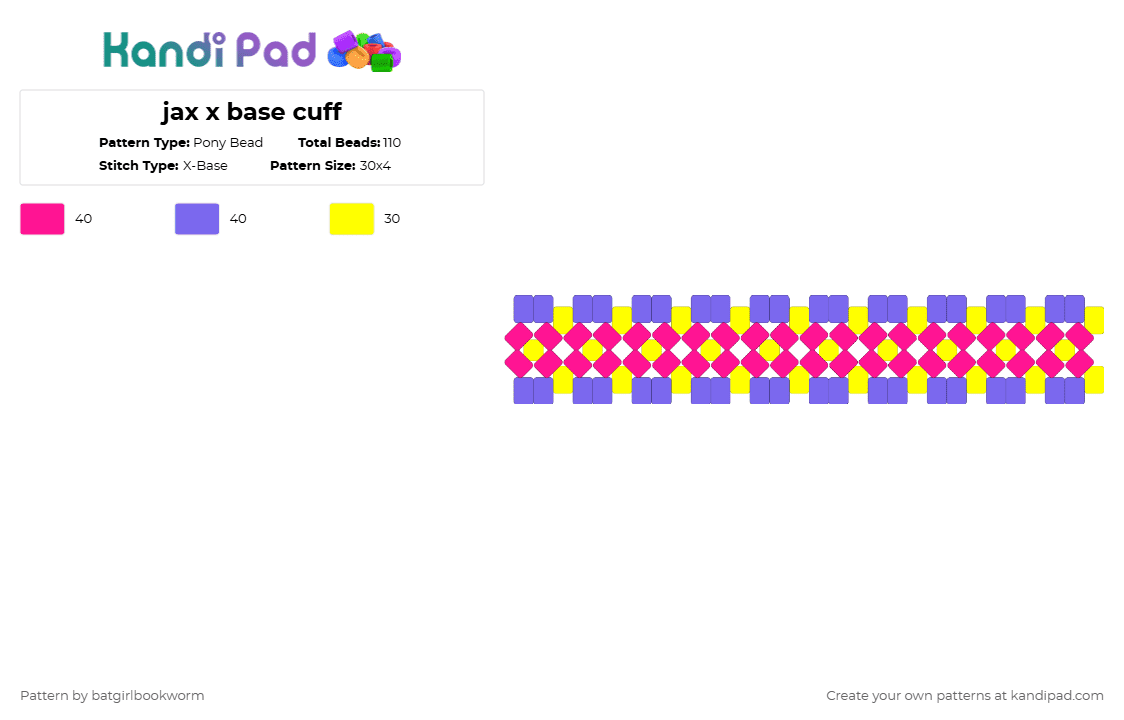 jax x base cuff - Pony Bead Pattern by batgirlbookworm on Kandi Pad - pink,blue,tadc,jax,fandom,rotator cuff,x base cuff