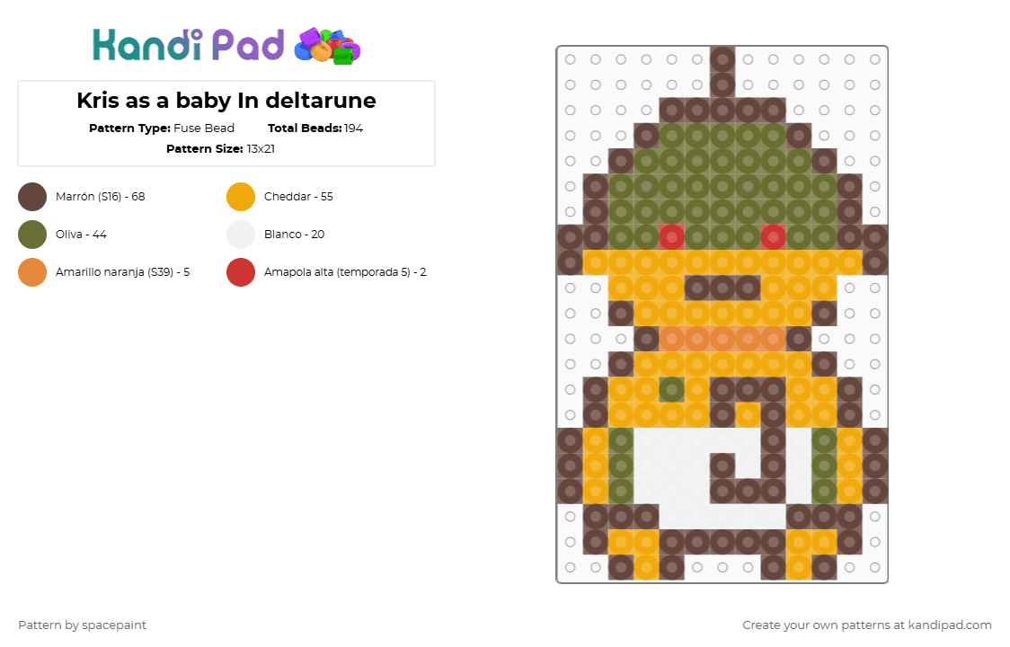 Kris as a baby In deltarune - Fuse Bead Pattern by spacepaint on Kandi Pad - brown,gold,orange,deltarune,kris baby,kris