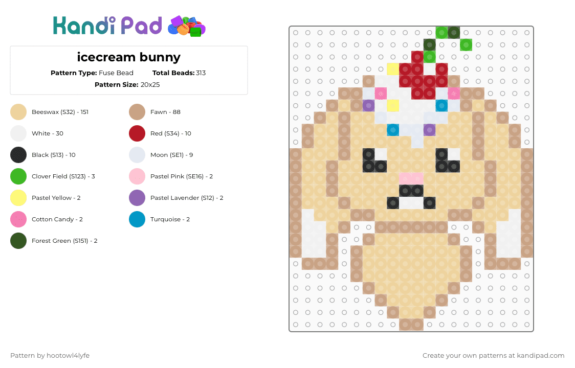 icecream bunny - Fuse Bead Pattern by owlcitynerd09 on Kandi Pad - beige