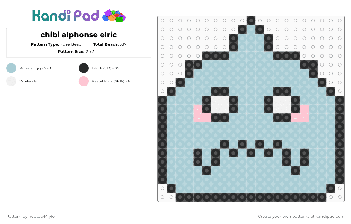 chibi alphonse elric - Fuse Bead Pattern by owlcitynerd09 on Kandi Pad - light blue