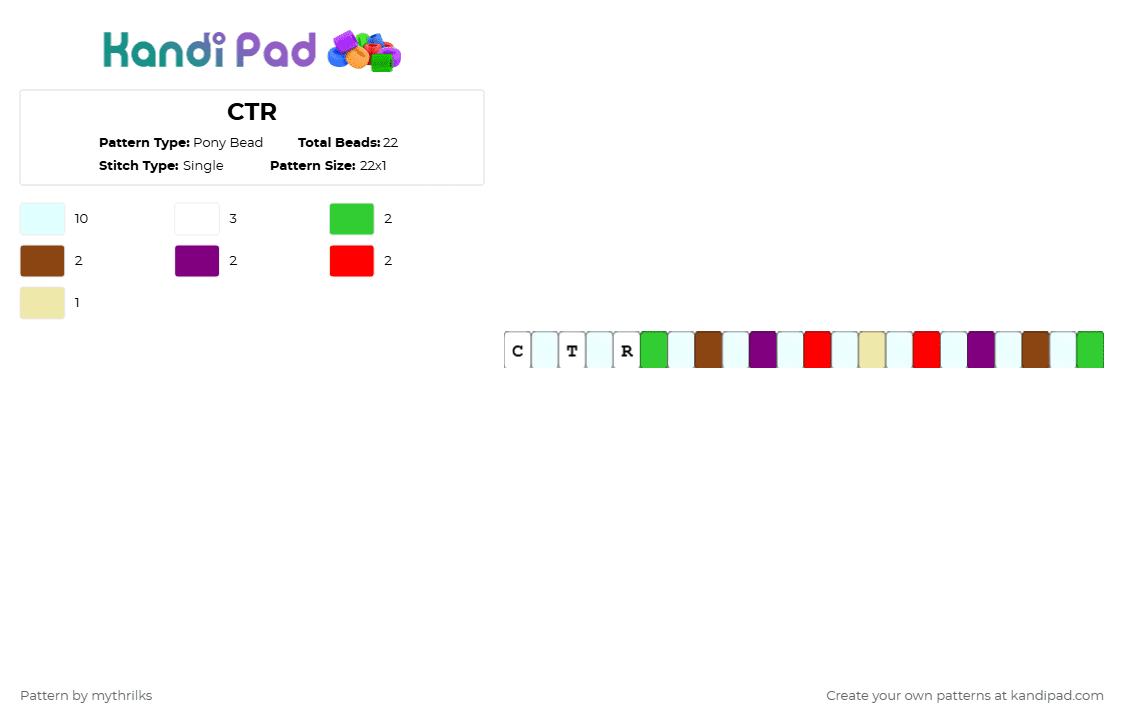 CTR Pony Bead Pattern - Kandi Pad | Kandi Patterns, Fuse Bead Patterns ...