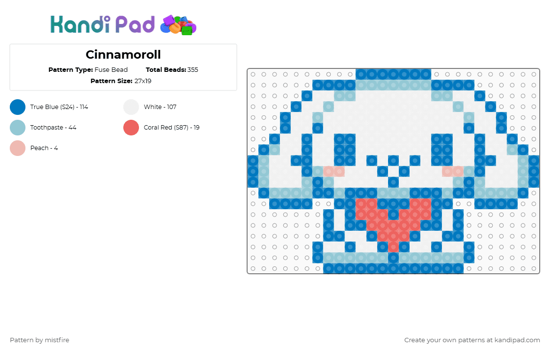 Cinnamoroll - Fuse Bead Pattern by mistfire on Kandi Pad - blue,light blue
