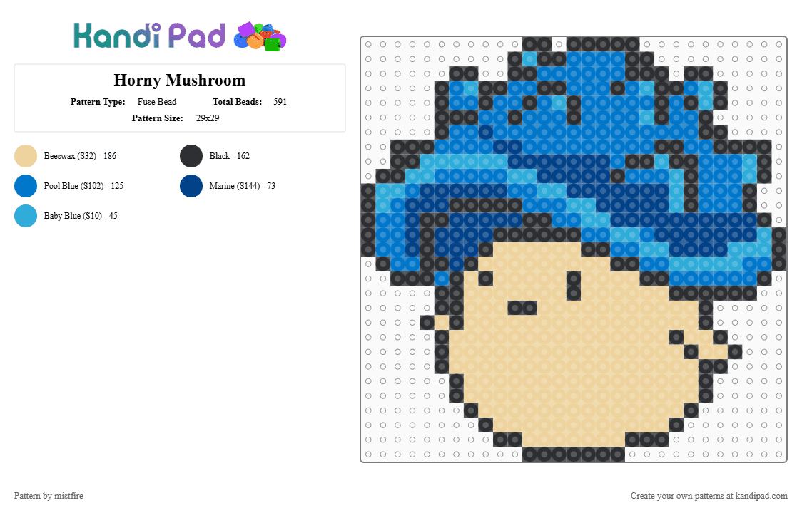 Horny Mushroom - Fuse Bead Pattern by mistfire on Kandi Pad - blue,beige