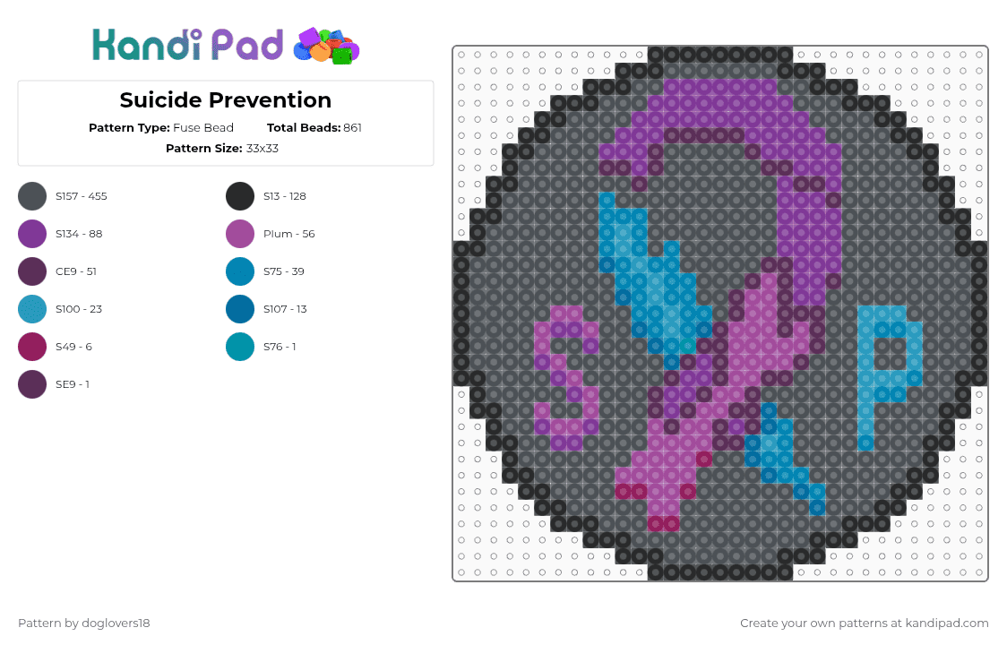 Suicide Prevention - Fuse Bead Pattern by doglovers18 on Kandi Pad - pink,purple,cotdcharityevent,magenta,blue,gray,black,charity,ribbon