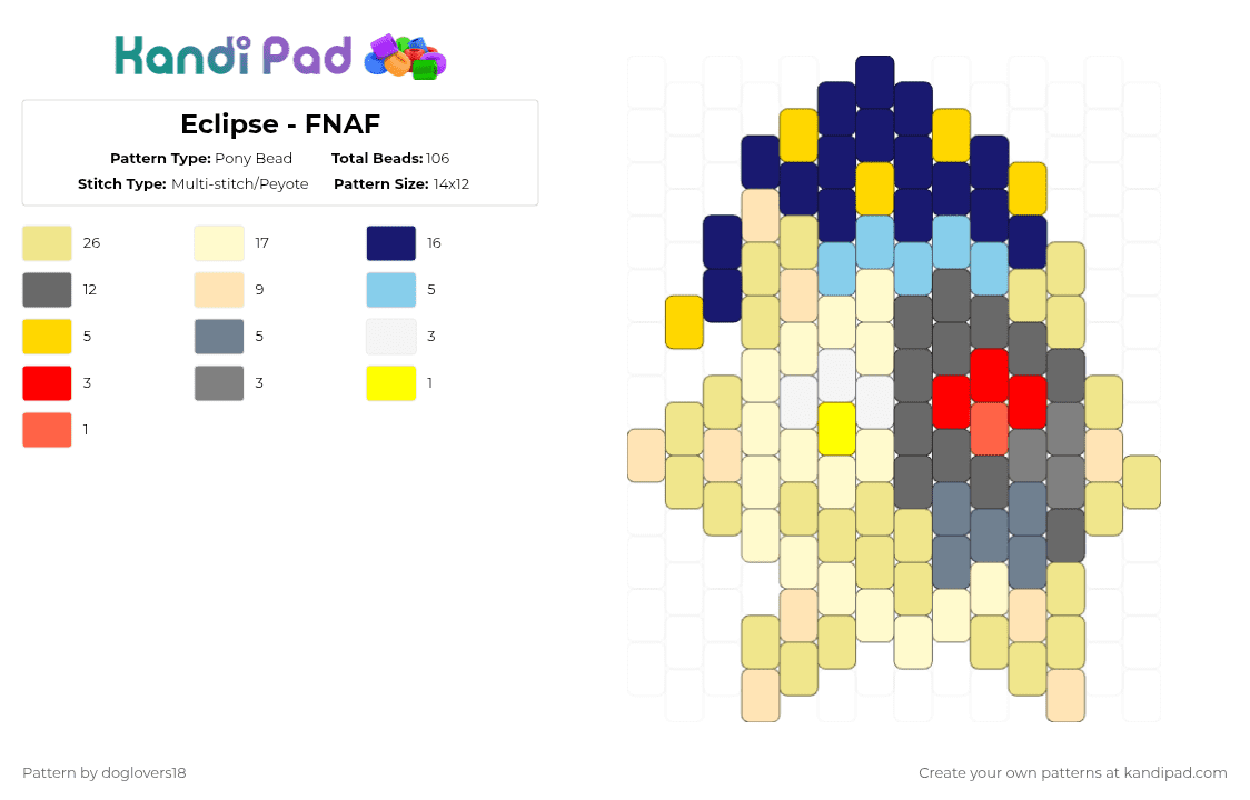 Eclipse - FNAF - Pony Bead Pattern by doglovers18 on Kandi Pad - yellow,purple,gray,cotdasymmetry,fnaf,blue,sun,moon