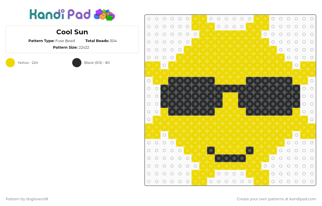 Cool Sun - Fuse Bead Pattern by doglovers18 on Kandi Pad - yellow,black,cotdbrightness,sun,charm