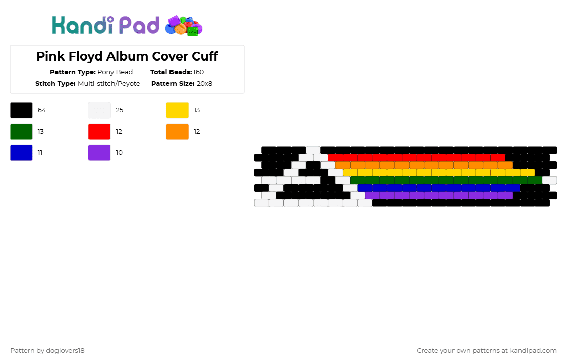Pink Floyd Album Cover Cuff - Pony Bead Pattern by doglovers18 on Kandi Pad - purple,cotdmelody,rainbow,music,cuff