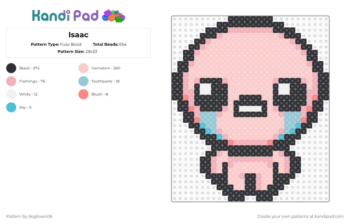 Isaac - Fuse Bead Pattern by doglovers18 on Kandi Pad - binding of isaac,gaming,video game,character,beige,isaac,tan,tboi,game