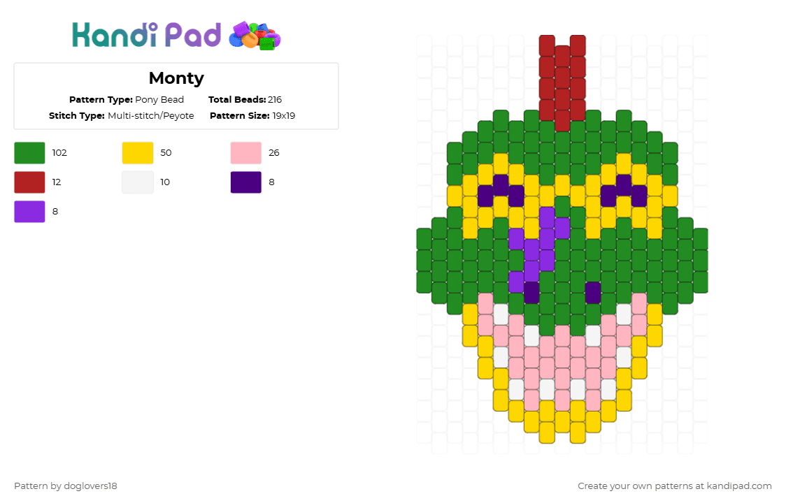 Monty - Pony Bead Pattern by doglovers18 on Kandi Pad - animal,video game,animatronic,gaming,green,yellow,fnaf,head,alligator,charm,monty,small,crocodile
