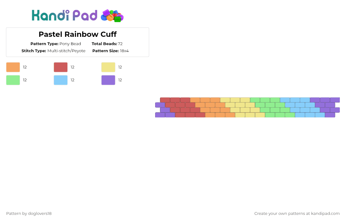 Pastel Rainbow Cuff - Pony Bead Pattern by doglovers18 on Kandi Pad - red,teal,purple,colorful,cotdrainbows,rainbow,cuff,peyote,pride,pastel