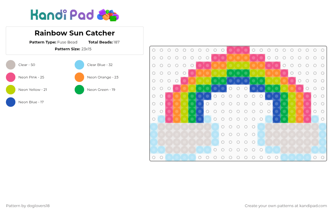 Rainbow Sun Catcher - Fuse Bead Pattern by doglovers18 on Kandi Pad - beige,light blue,green,cotdtransparency,transparent,clear,neon,rainbow