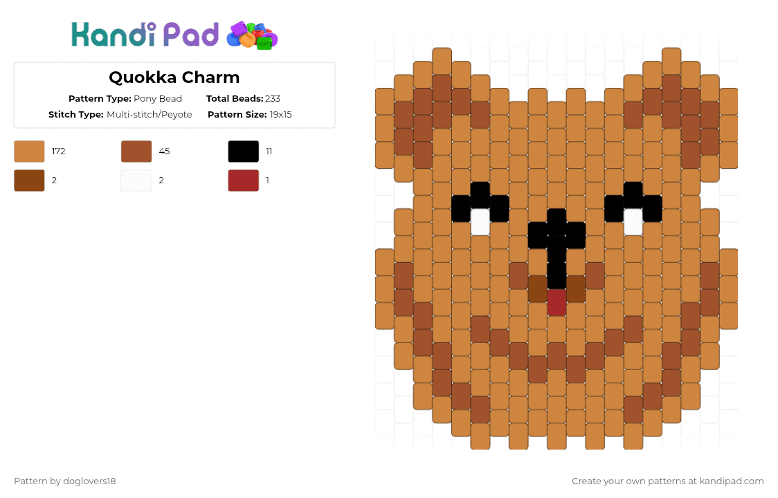 Quokka Charm - Pony Bead Pattern by doglovers18 on Kandi Pad - orange,cotdquokkas,brown,animal,cotd,quokka,mouse,tan