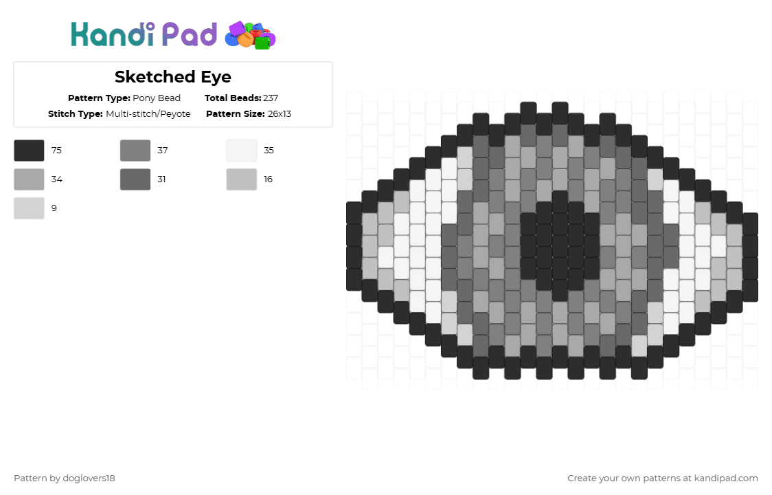 Sketched Eye - Pony Bead Pattern by doglovers18 on Kandi Pad - beige,gray,cotdlineart,eye,charm,sketch,grayscale,grey,white
