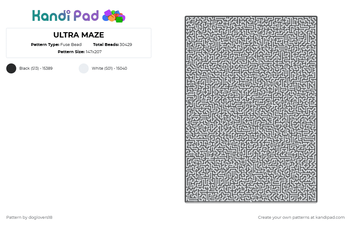 ULTRA MAZE - Fuse Bead Pattern by doglovers18 on Kandi Pad - black,white,cotdmazes,maze,big