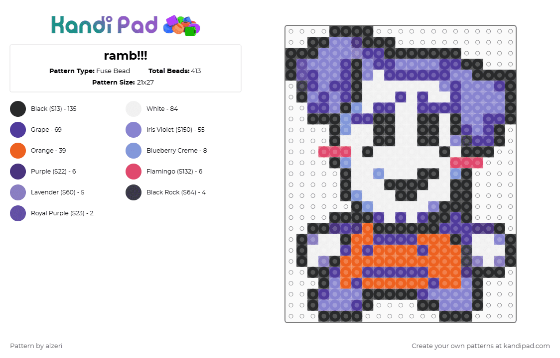 ramb!!! - Fuse Bead Pattern by alzeri on Kandi Pad - blue, orange, purple