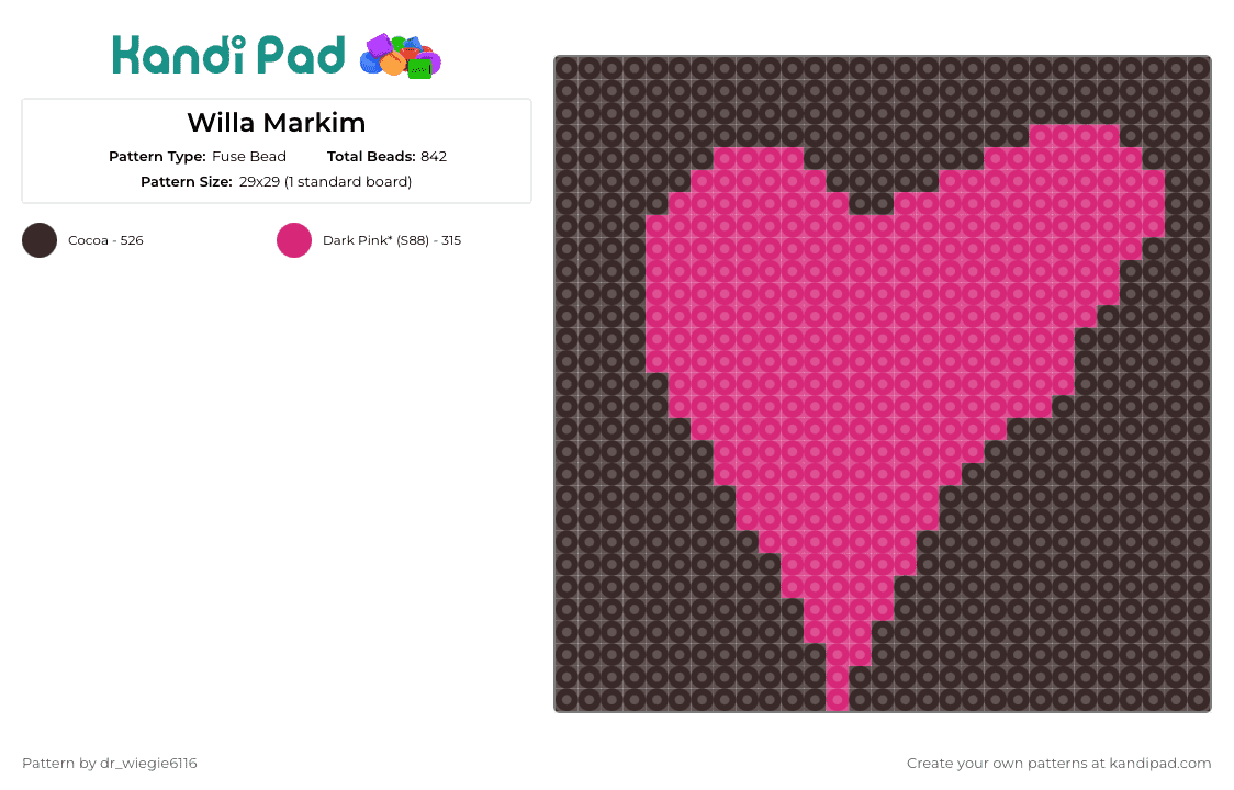 Willa Markim - Fuse Bead Pattern by dr_wiegie6116 on Kandi Pad - heart,love,affection,vibrant,pink,backdrop,pop of color,expressive,magenta
