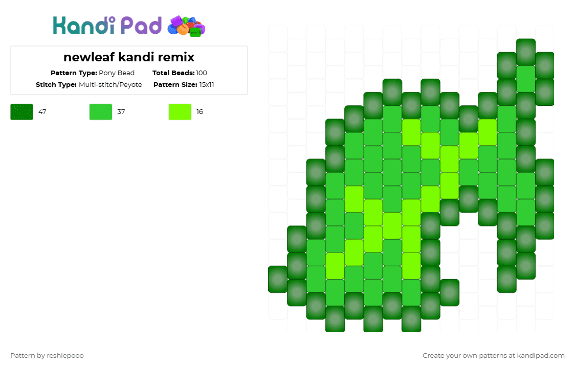 newleaf kandi remix - Pony Bead Pattern by reshiepooo on Kandi Pad - green