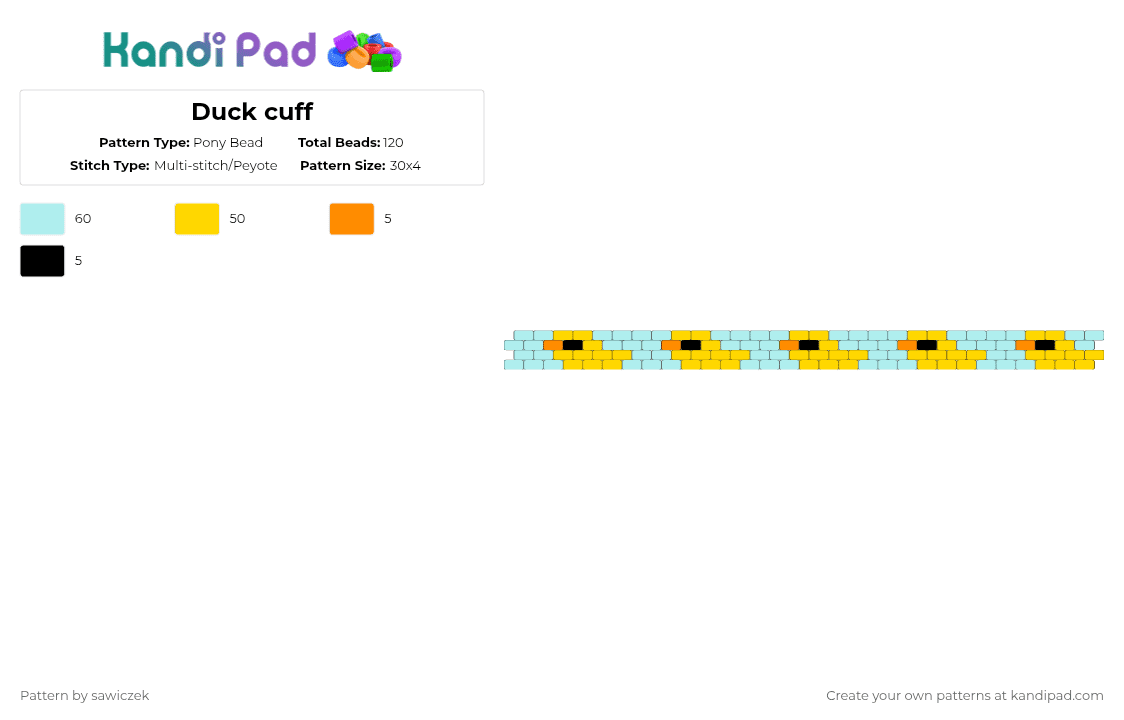 Duck cuff - Pony Bead Pattern by sharkqz on Kandi Pad - light blue,yellow